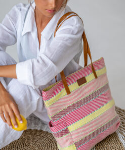 Florence Pocket Tote Bag-Pink Lime