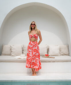 Paros Shirred Top-Tropical Hibiscus Red