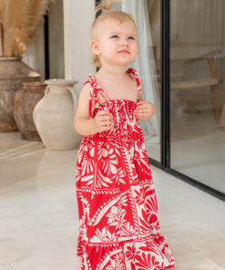 Shelby Shirred Dress-Sahara Crimson
