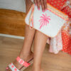 Cococabana Clutch in Pink – canvas clutch with pink palm embroidery and woven trim