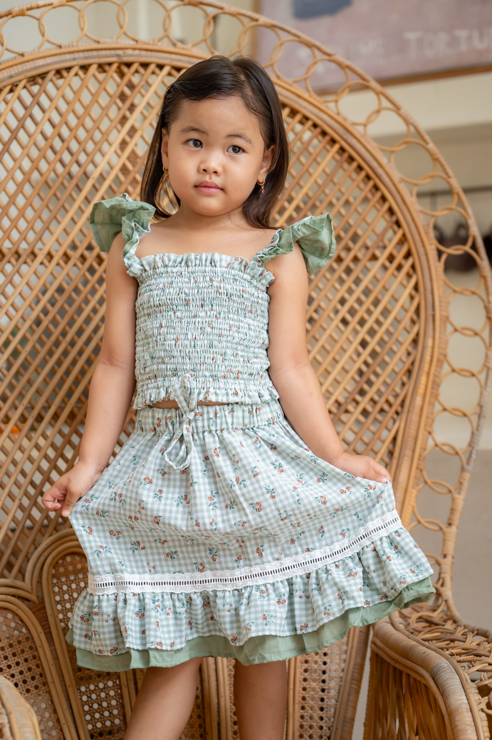 Mini Leela Top-Gingham Pistachio